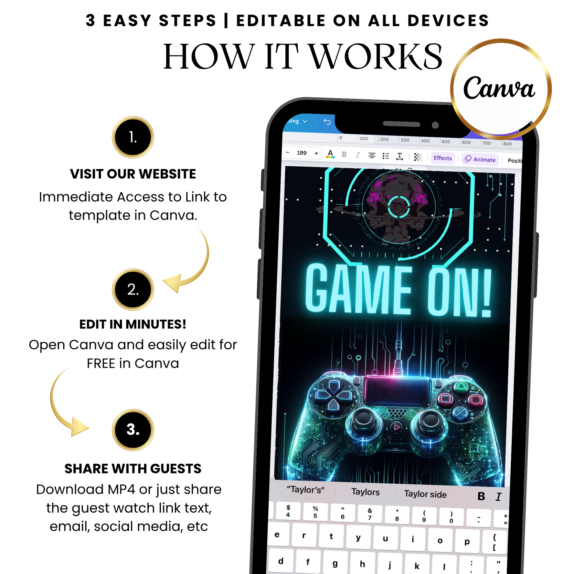 Neon gaming celebration animated video invitation