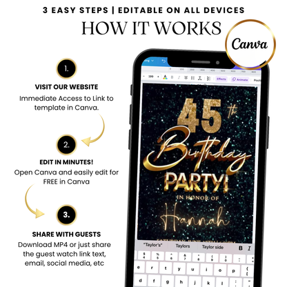Teal Glam Digital Video Invitation Instant Download
