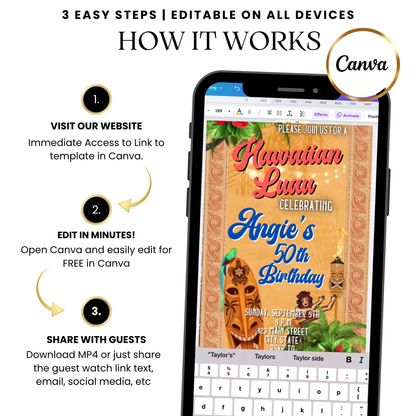 Classic Hawaiian Luau Video Invitation Instant Download