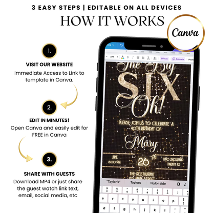 Elegant Gold Glamour Video Invitation with Music