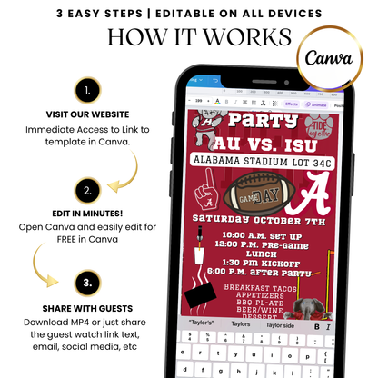 Alabama tailgate party video invitation template