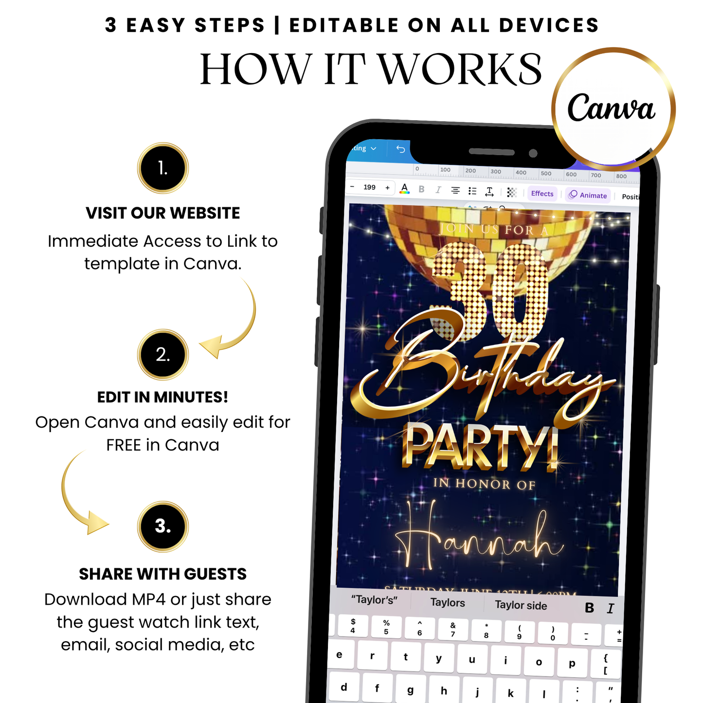 Gold Disco Ball Video Invitation Social Media Invite