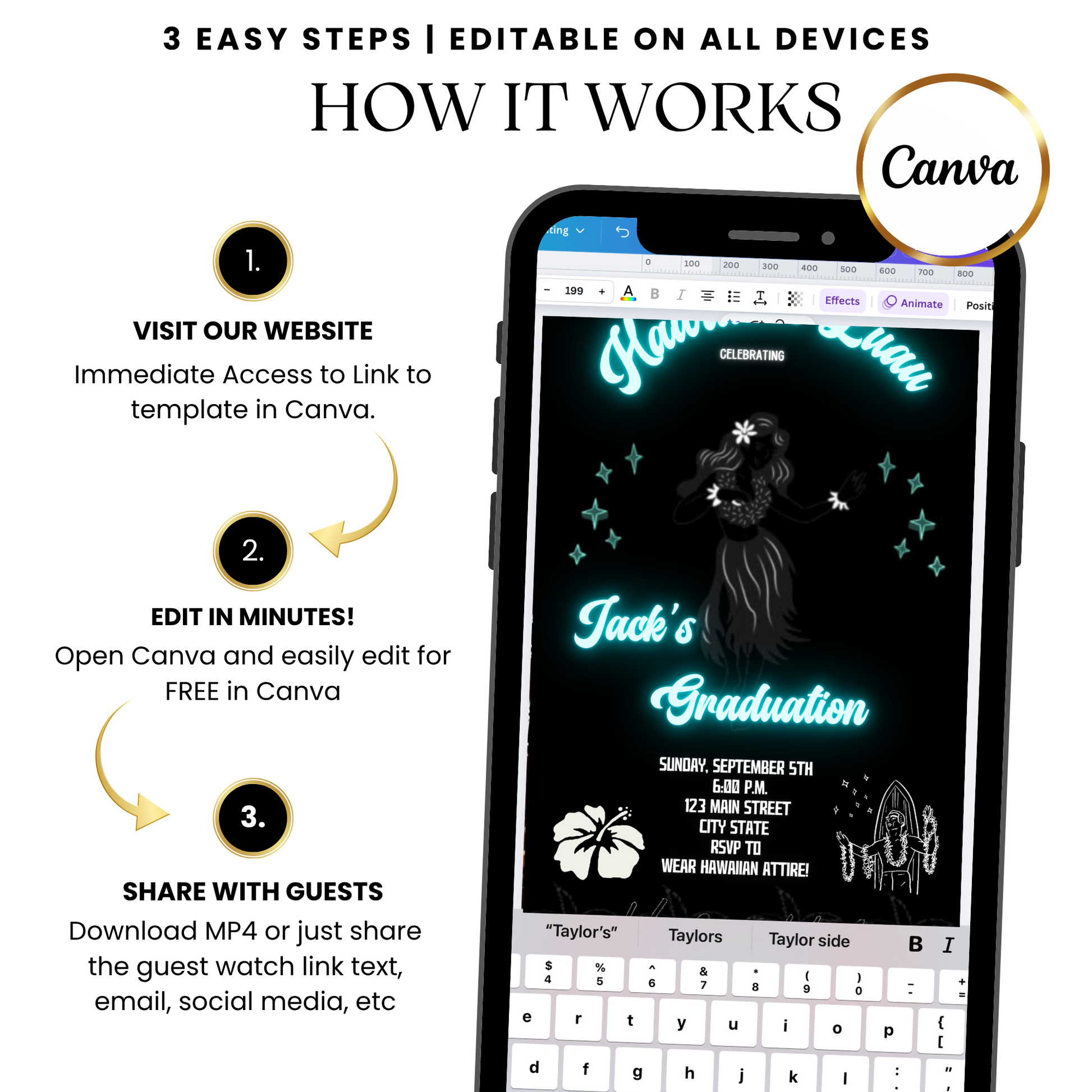 Glow in the Dark Hawaiian Luau Video Invitation with Music