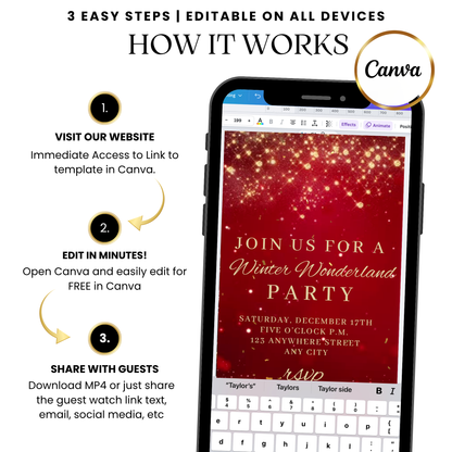 Red gold elegant winter video invitation template