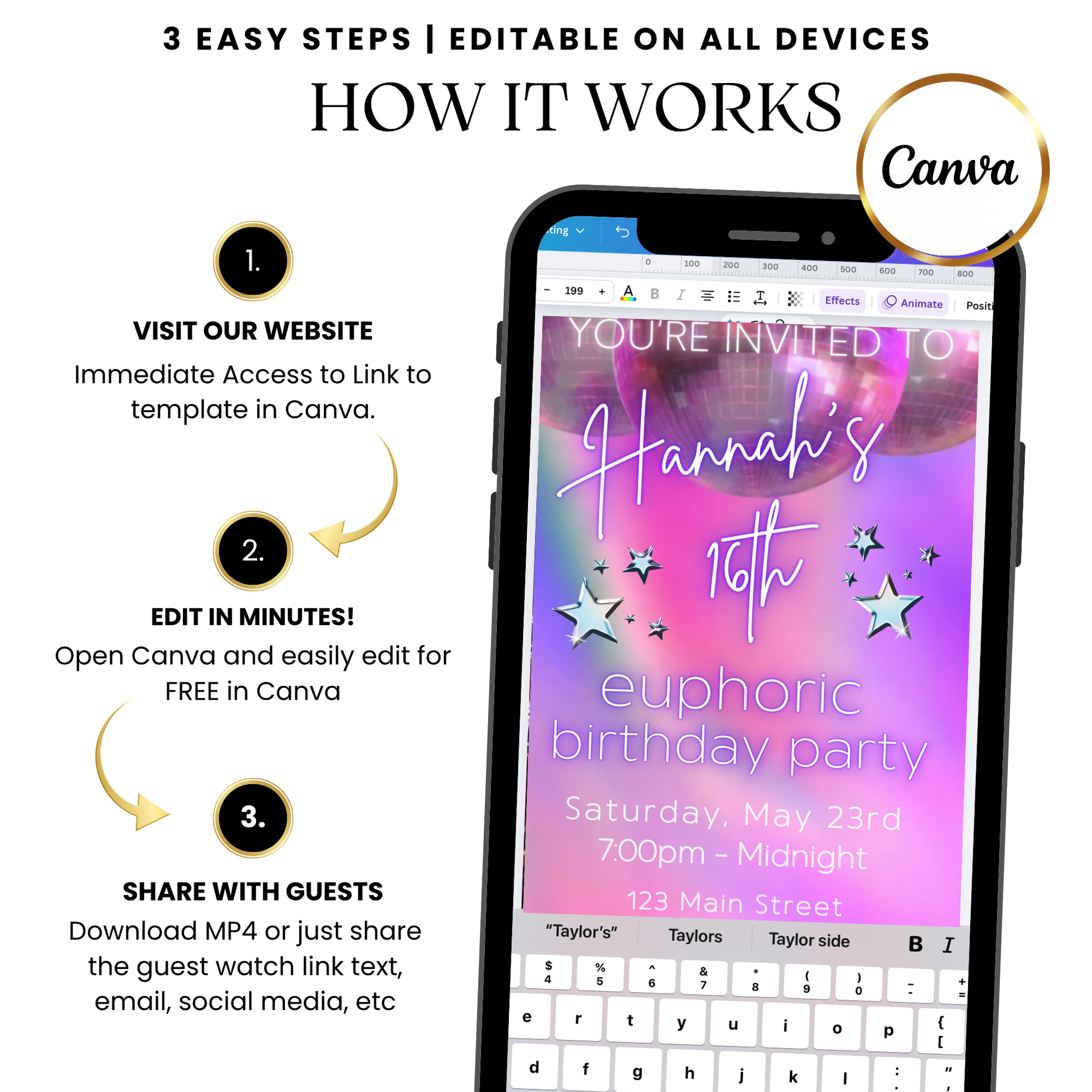 Pink purple milestone video invitation template