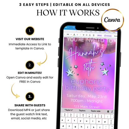 Pink purple milestone video invitation template