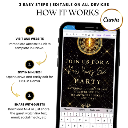 Animated countdown clock digital party invite for New Year