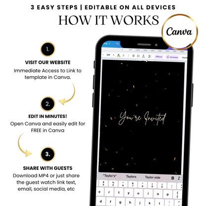 Elegant Balloon Birthday Party Video Invitation – Gold Confetti Animated Evite Instant Download