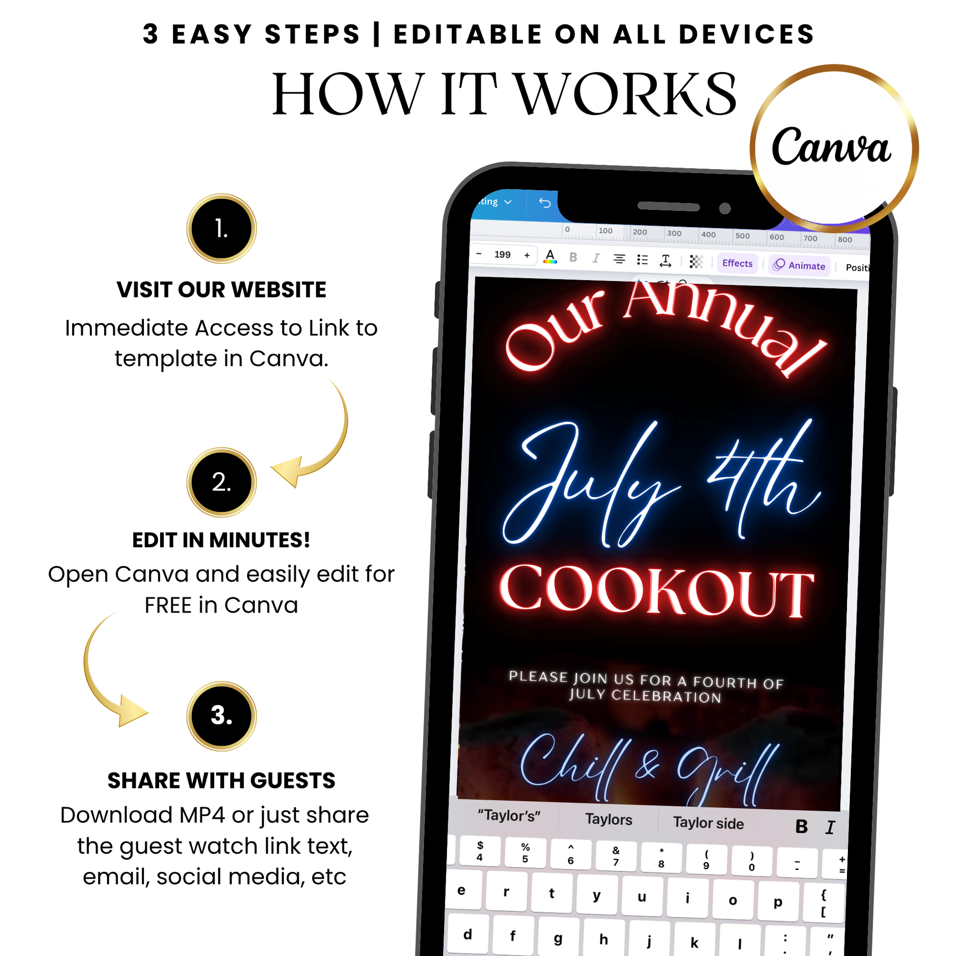 July 4th Cookout Video Invitation – Chill & Grill Independence Day Party Evite with Music