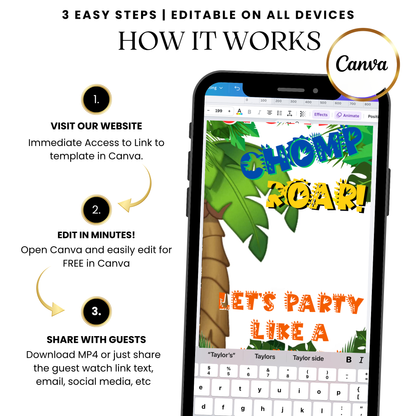 Kids dinosaur jungle party digital video invitation