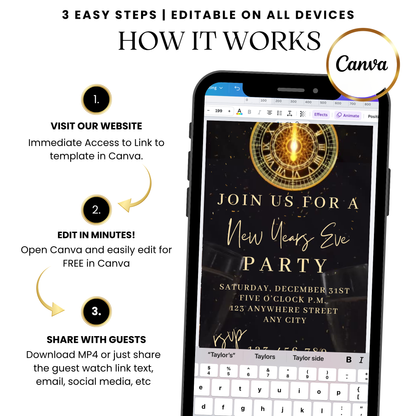 Gold black countdown clock video invitation
