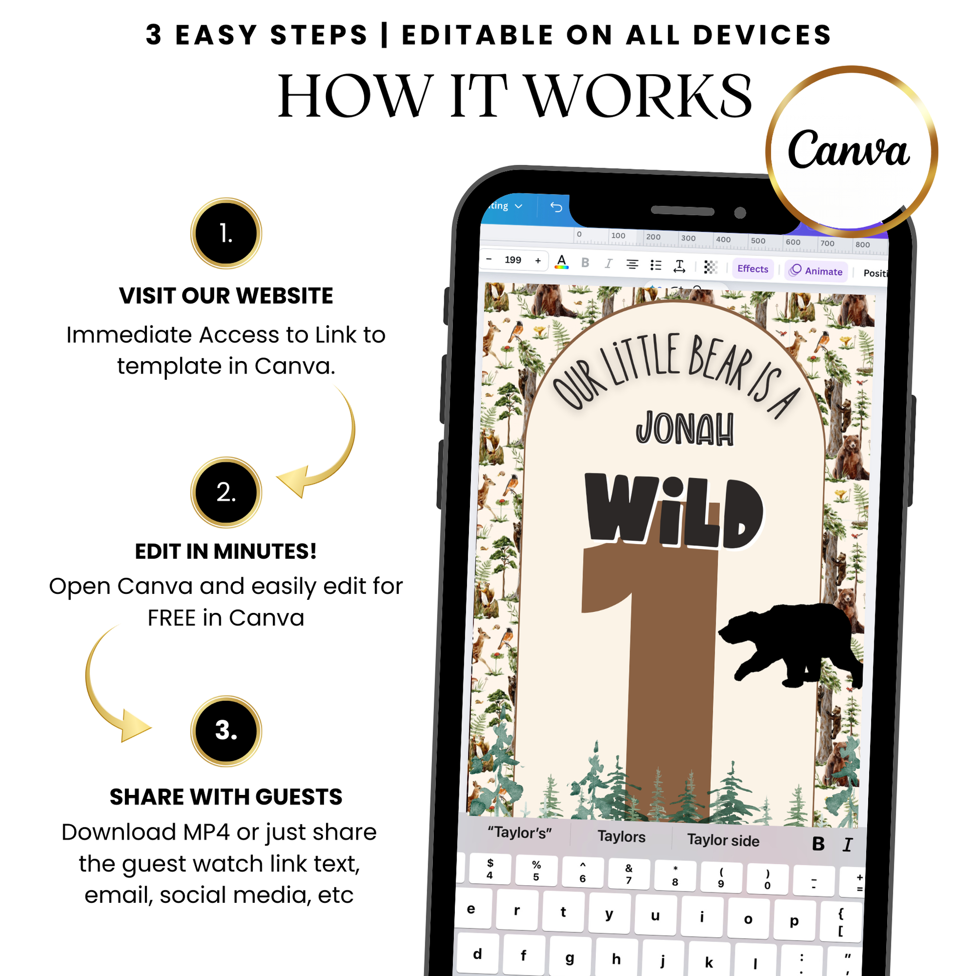 Vertical woodland bear-themed digital video invitation design