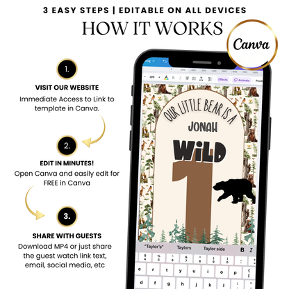 Vertical woodland bear-themed digital video invitation design