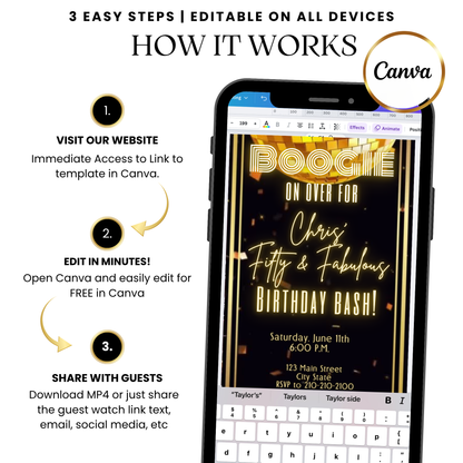 WhatsApp chat preview sending Gold Disco party video invitation