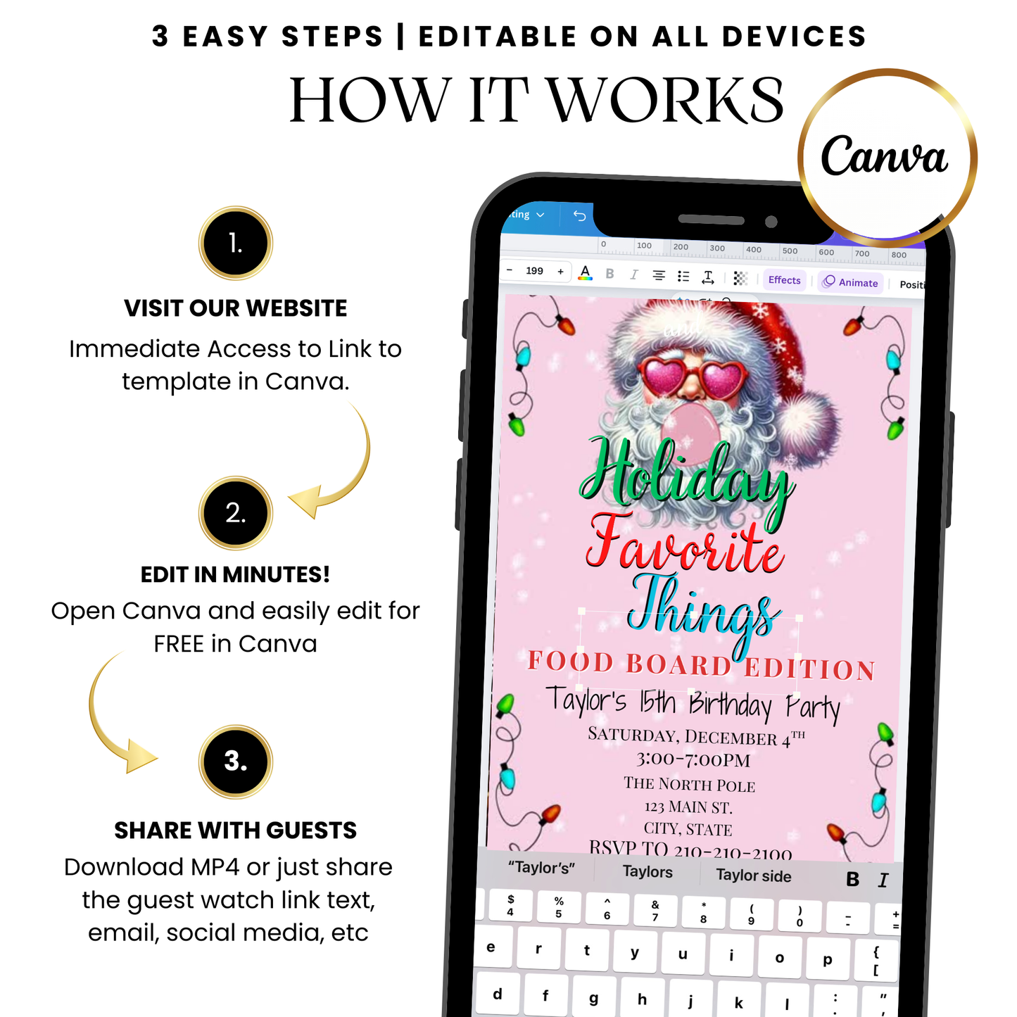 Editable MP4 Santa Bubble holiday invite with Favorite Things theme