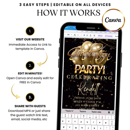 Elegant Gold Balloon Digital Video Invitation with Music