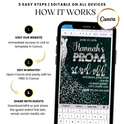 Emerald glamour prom video invitation template