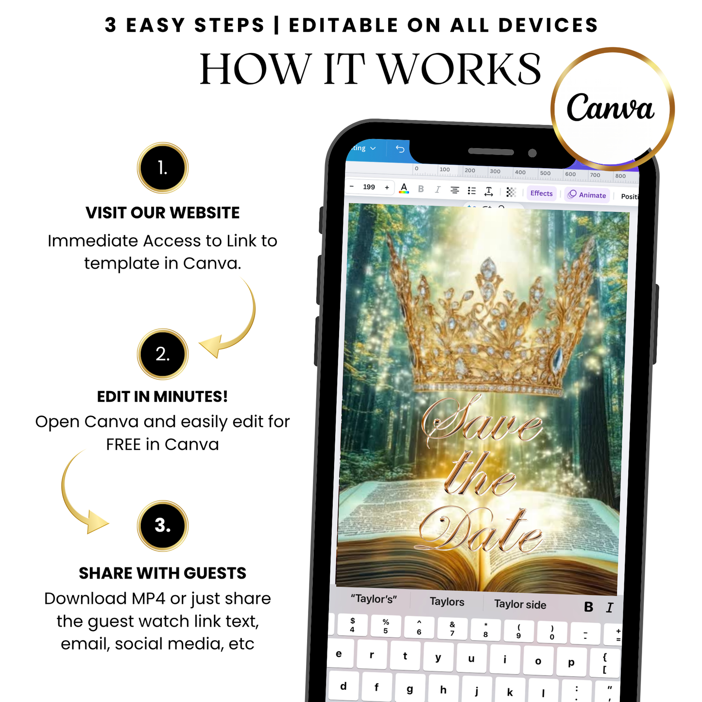 Quinceañera princess tiara video invitation template