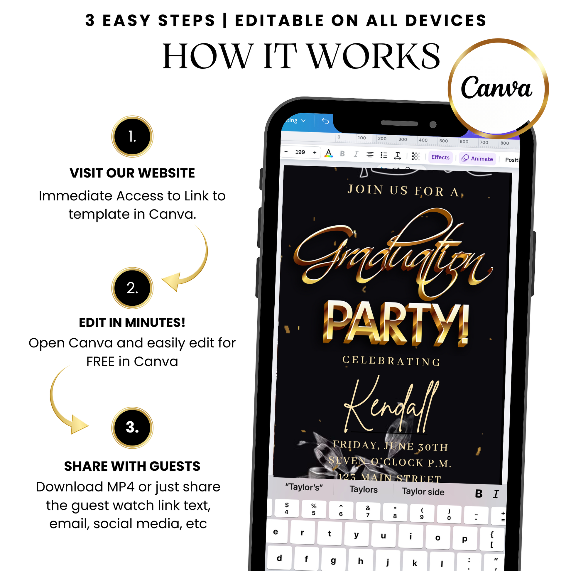 Editable Graduation Party MP4 invitation template with bold fonts