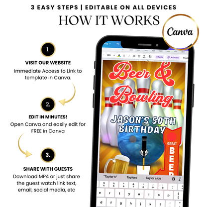 Beer and bowling animated video invitation fun