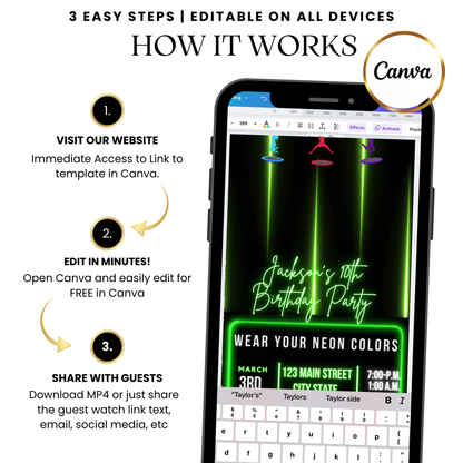 Editable Neon Jump MP4 template with party fonts and graphics