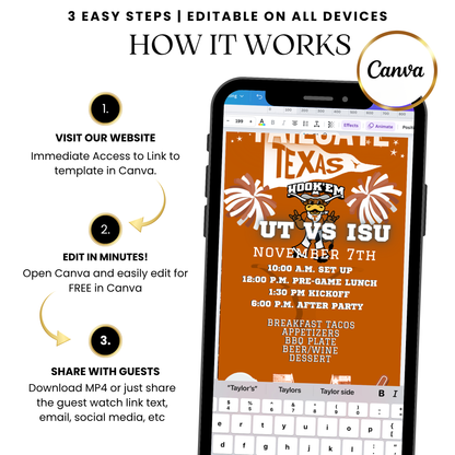 Longhorns football party video invitation online