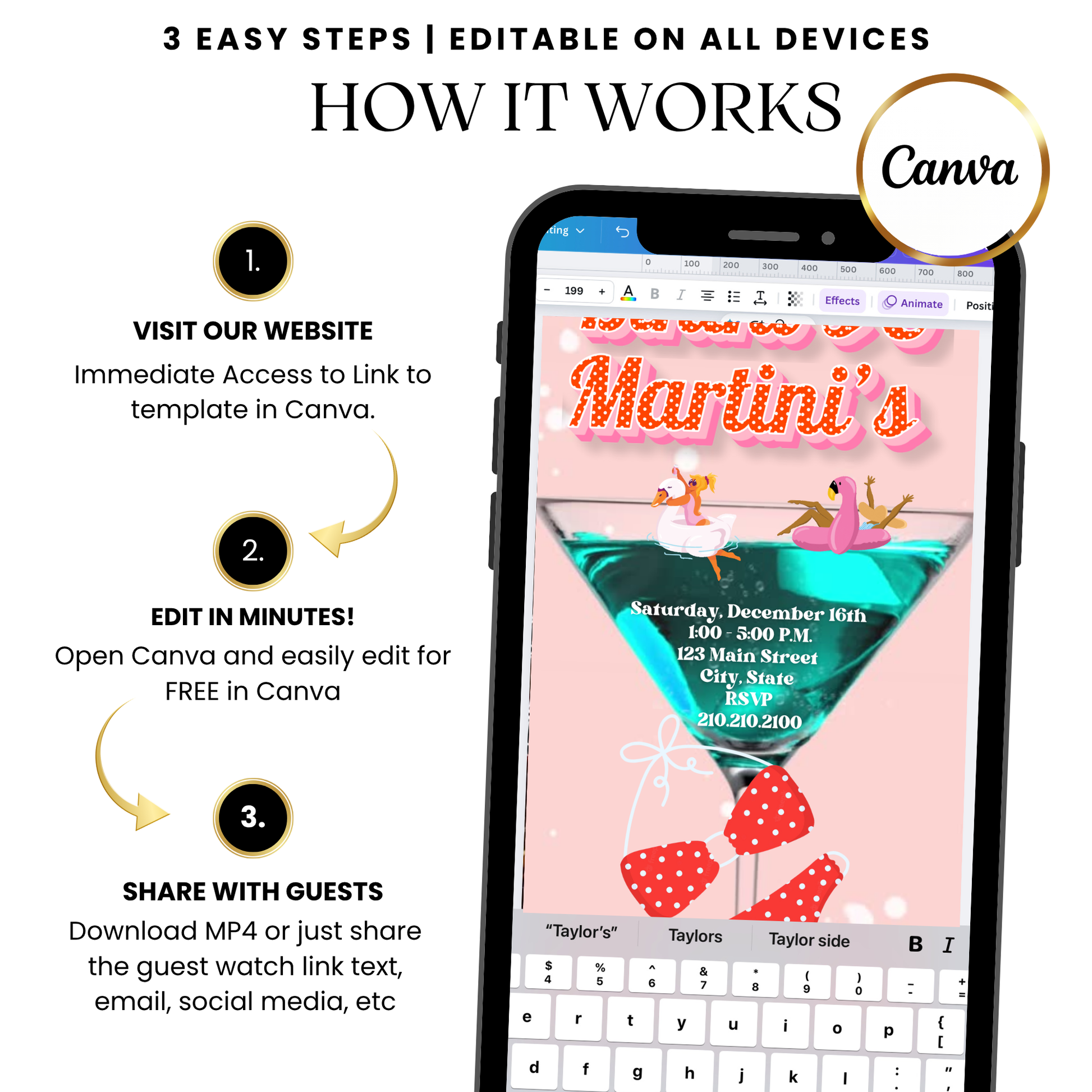 Bikini martini float celebration animated video invitation