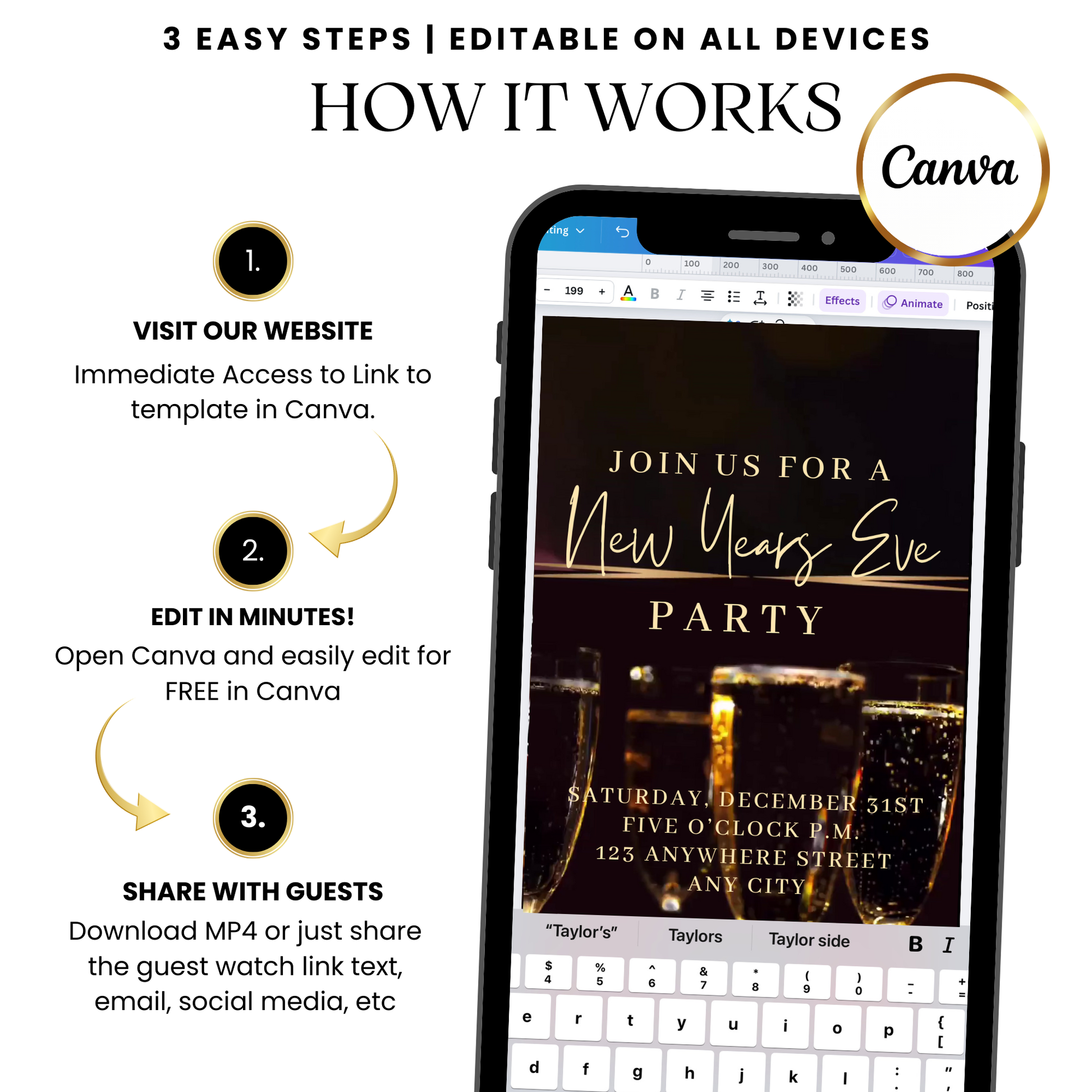 Instagram DM mockup with gold and black invite thumbnail