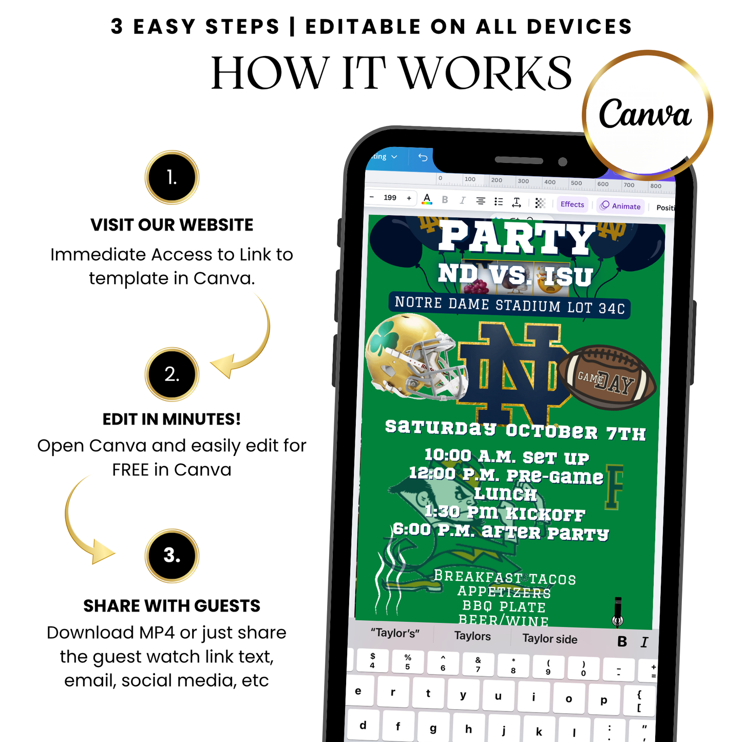 Notre Dame tailgate video invitation template