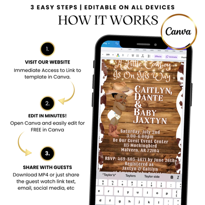 Rustic western baby shower Digital Video Invitation with Music