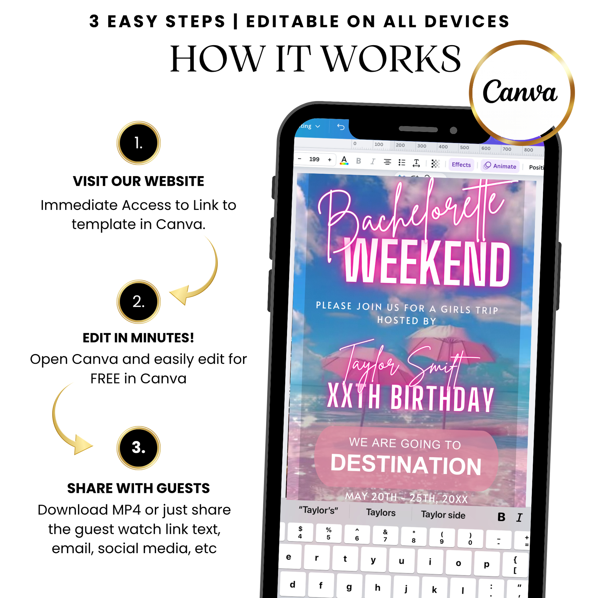 Girls trip beach bachelorette video invitation