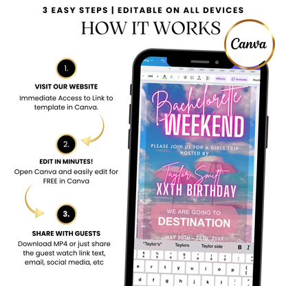 Girls trip beach bachelorette video invitation