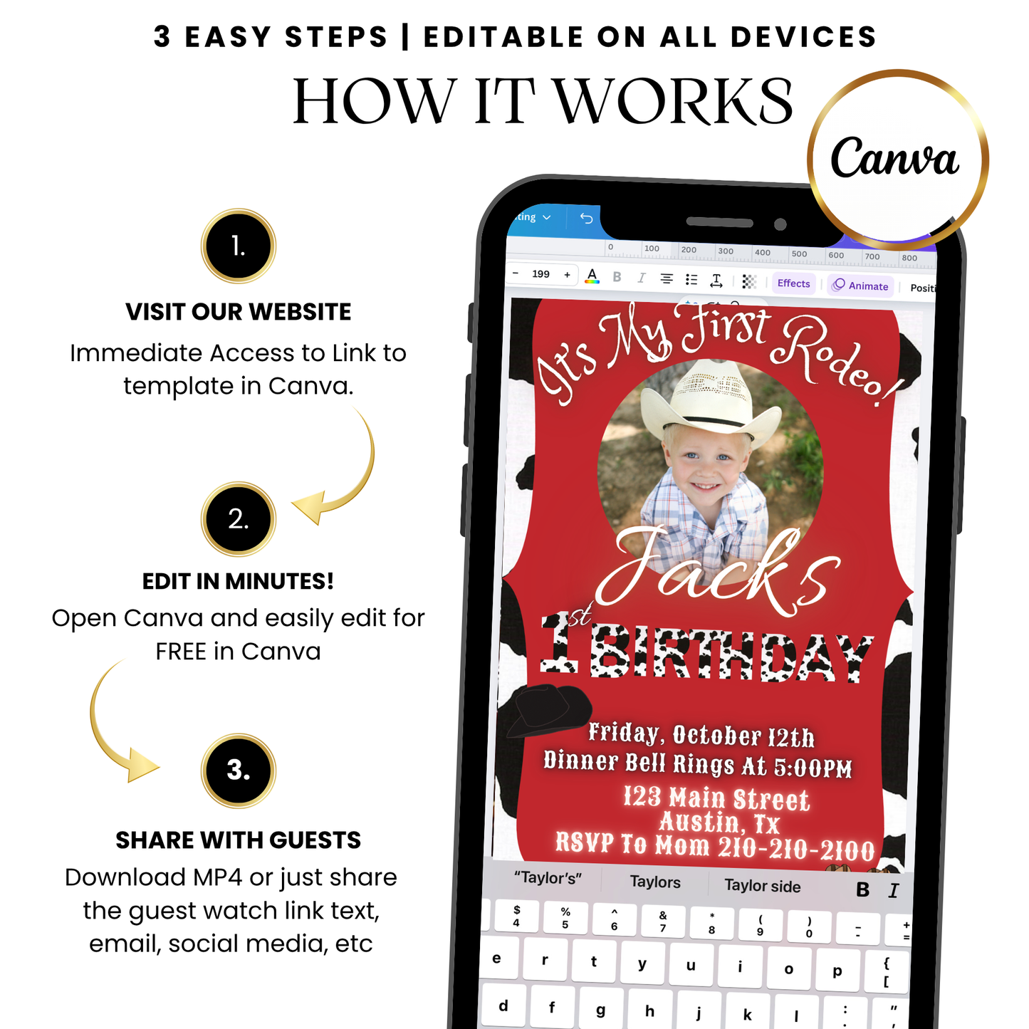 Cowboy first rodeo party video invitation template