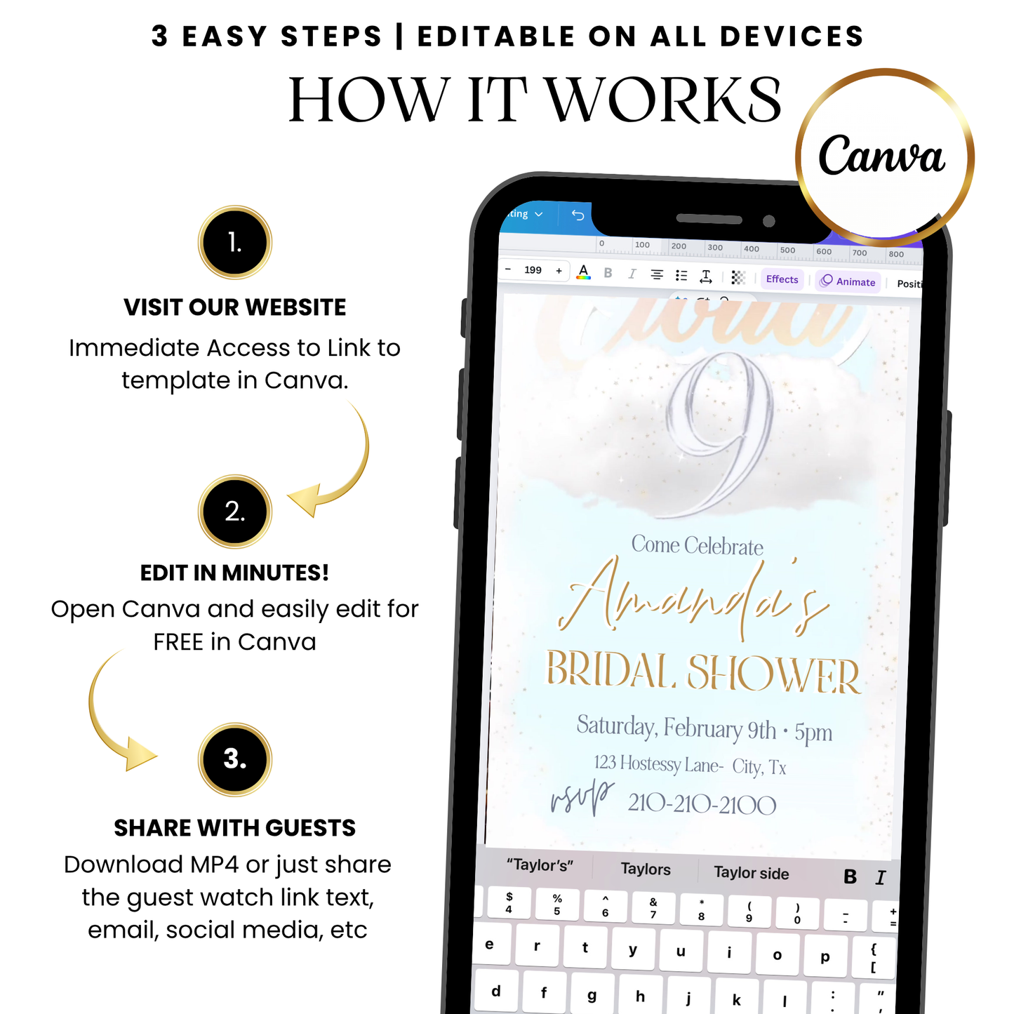 Elegant bridal shower video invitation with clouds