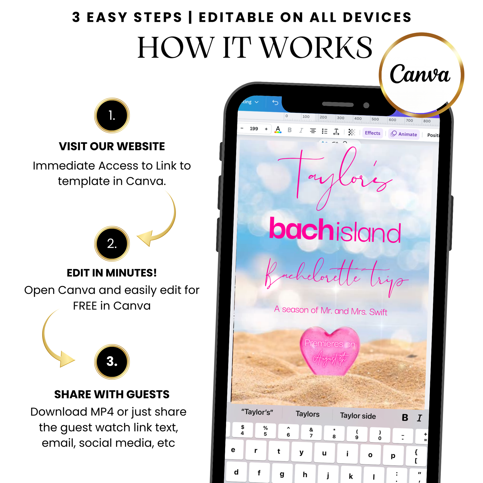Editable Love Island MP4 invitation template with trendy fonts