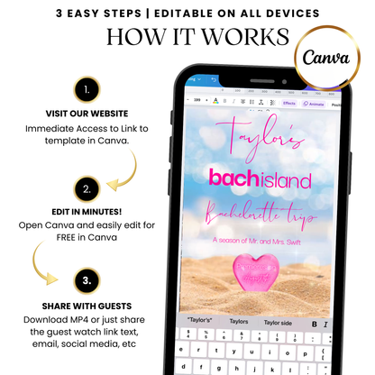Editable Love Island MP4 invitation template with trendy fonts