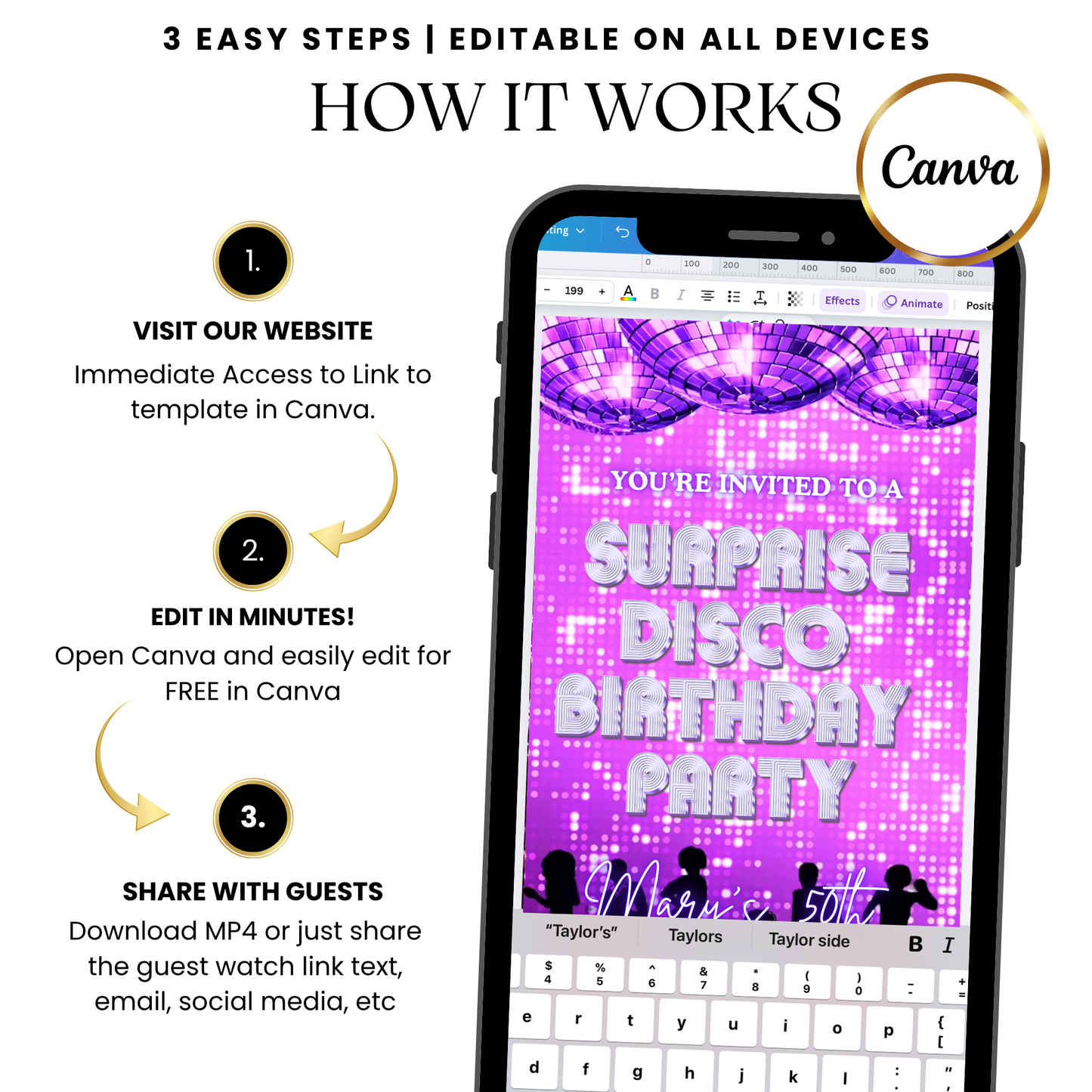 Disco ball dance video invitation template purple