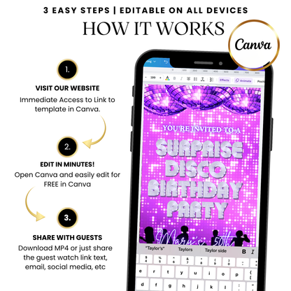 Disco ball dance video invitation template purple