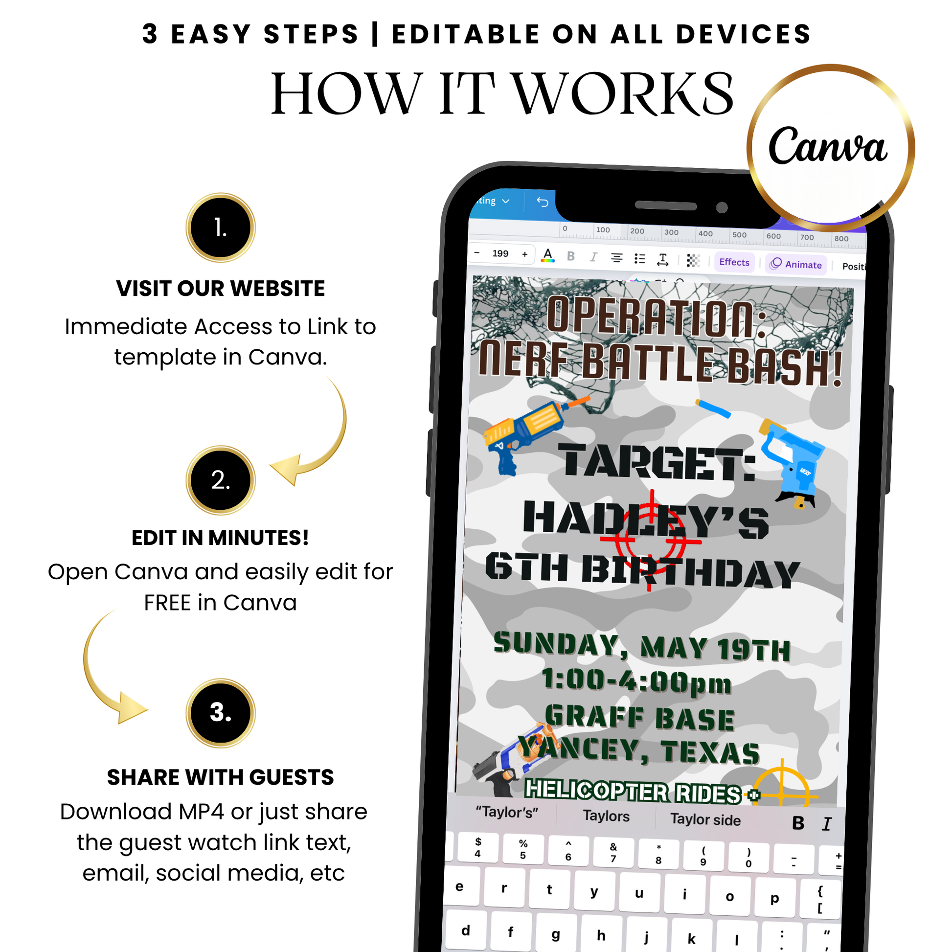 Camouflage Battle Game Video Invitation Instant Download