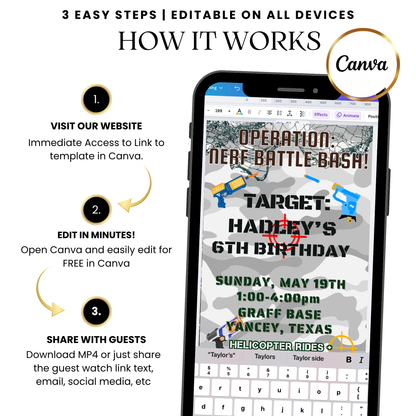 Camouflage Battle Game Video Invitation Instant Download