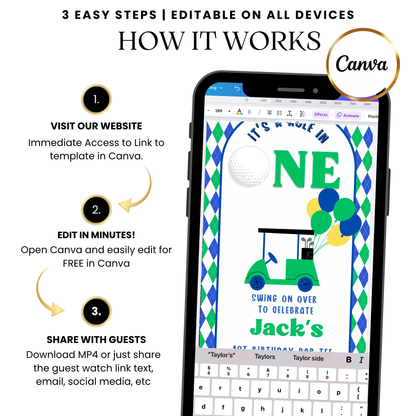 RSVP website preview linked to Hole in One party invitation