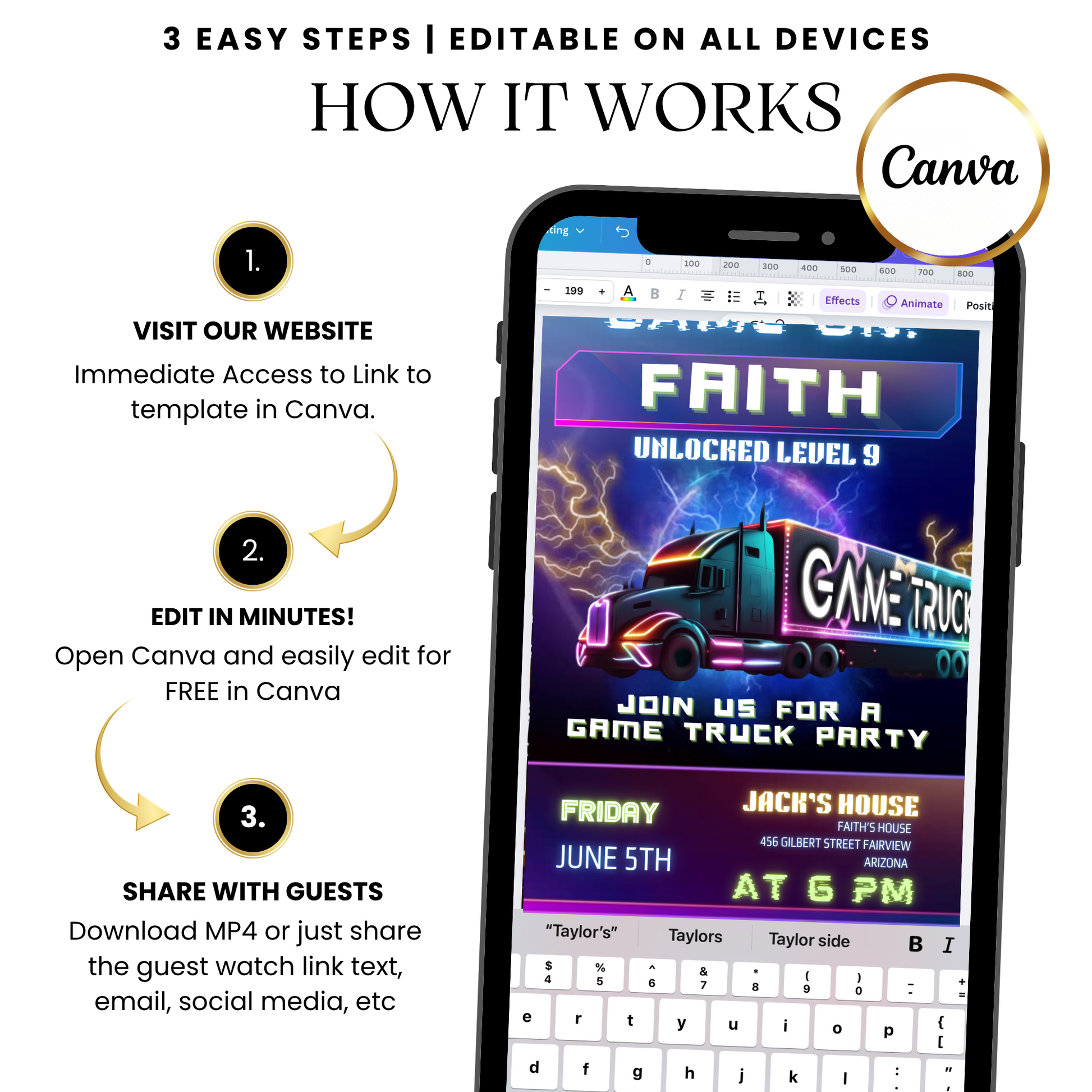 Game on truck themed video invitation template