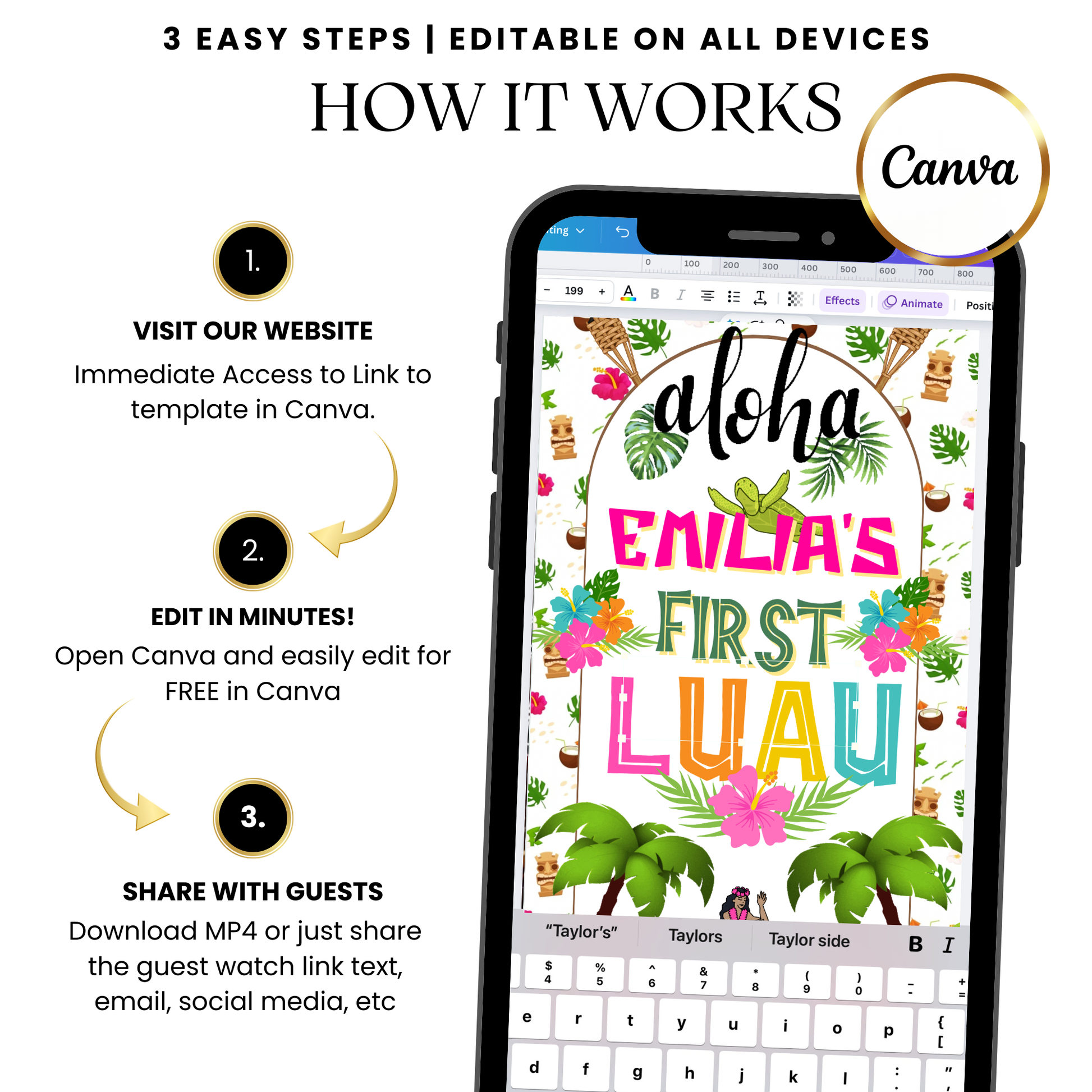 Hawaiian themed birthday party video invite for kids