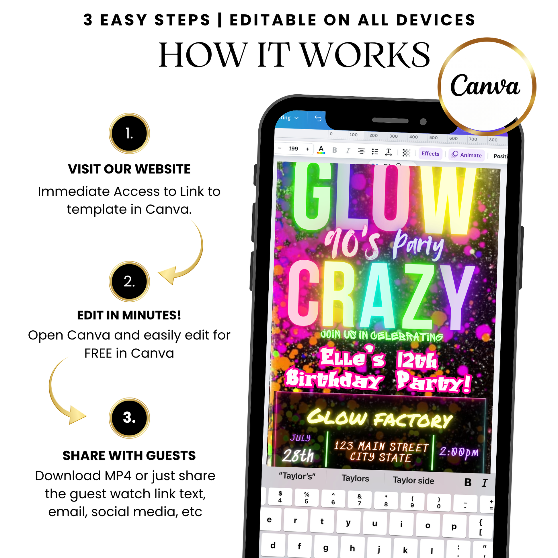 Glow in the Dark Party Video Invitation with Music