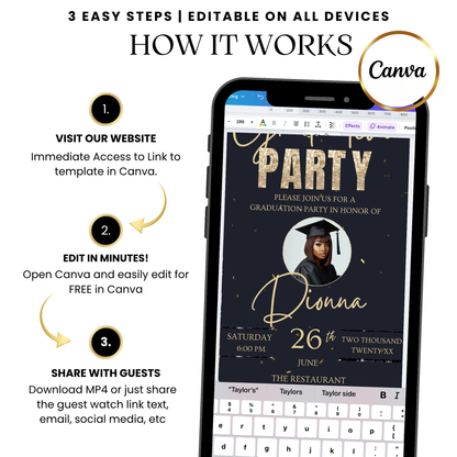 Elegant Gold Cap Digital Video Invitation with Music
