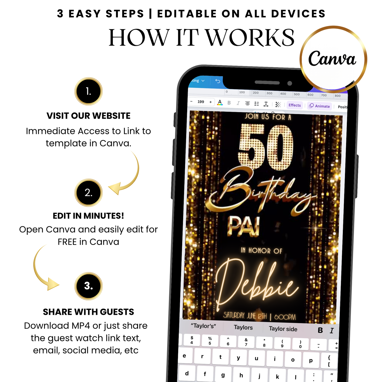 Golden Night Digital Video Invitation with Music