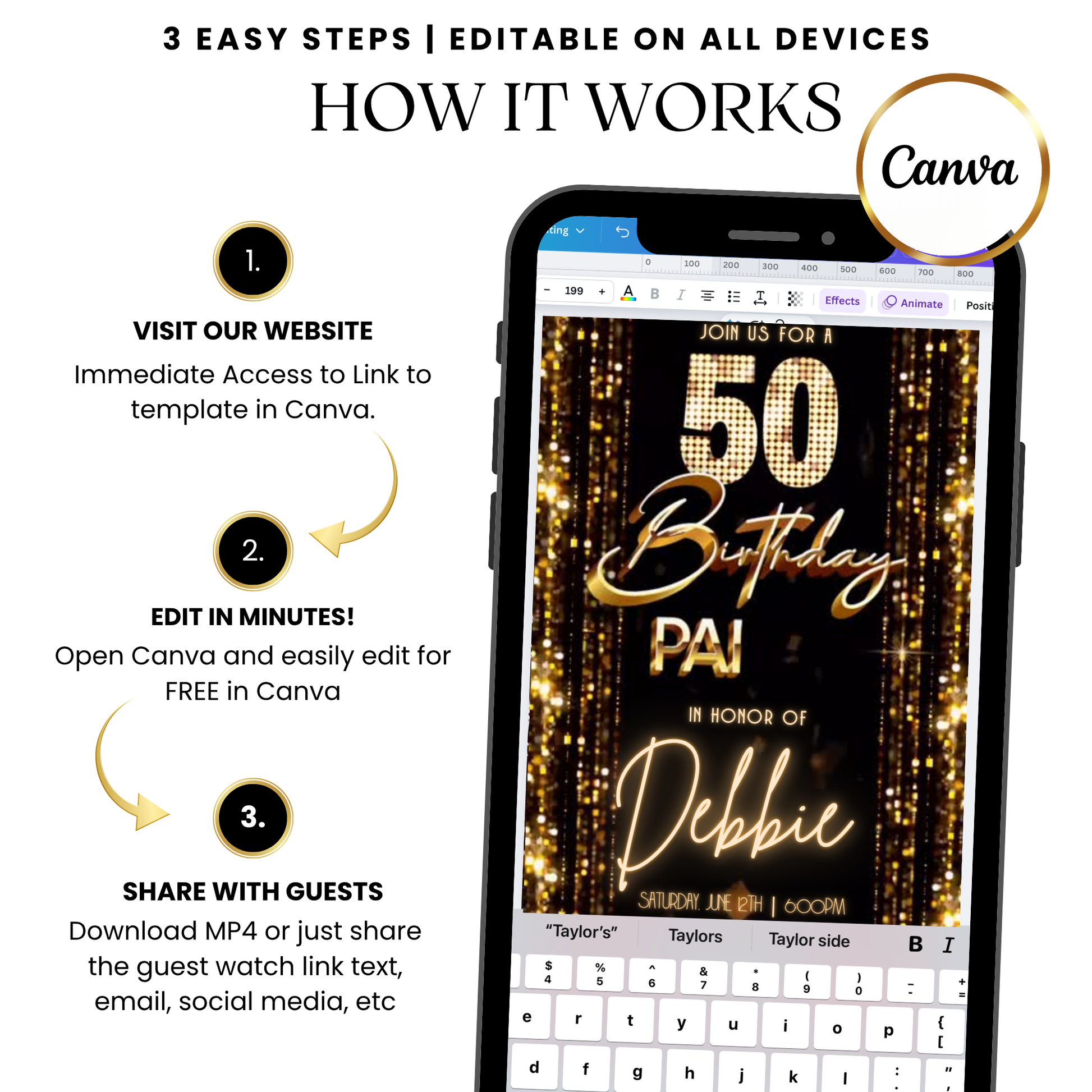 Golden Night Digital Video Invitation with Music