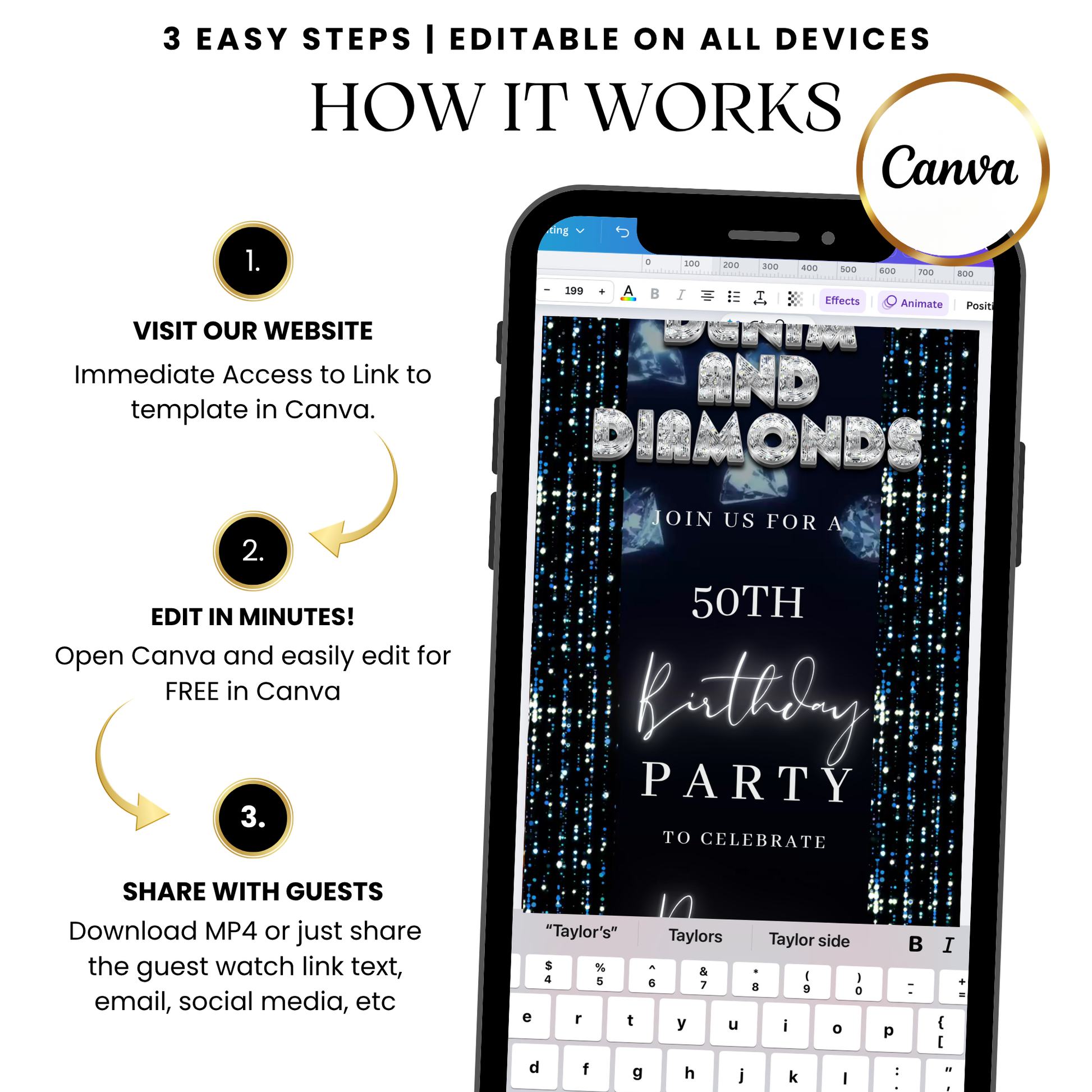 Social share mockup: WhatsApp and iMessage previews of the invite