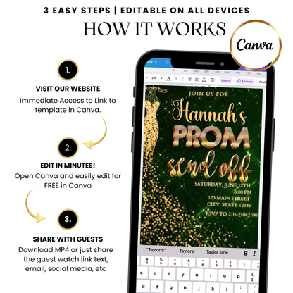 Green gold glamour prom video invitation