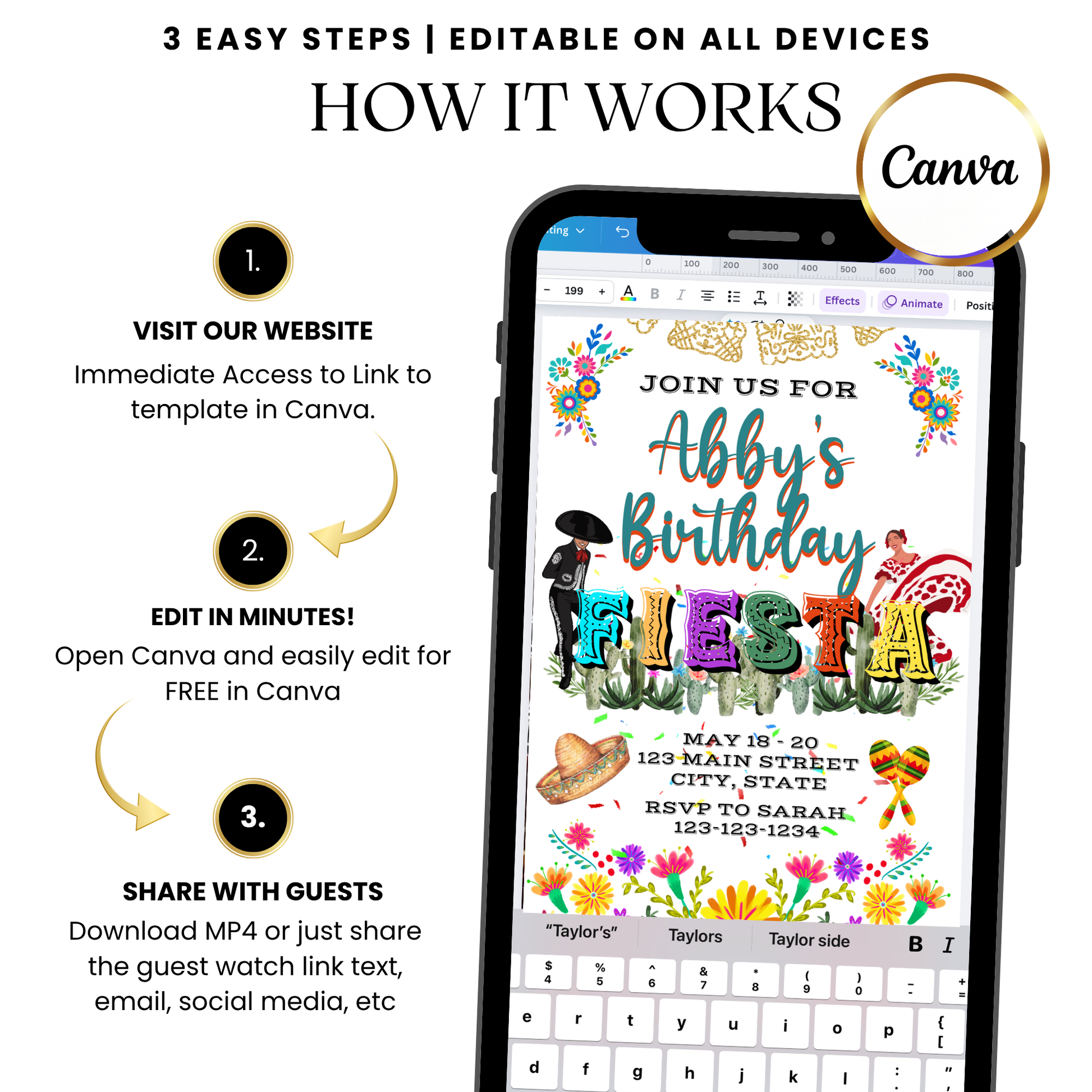 Mexican papel picado animated video invitation card